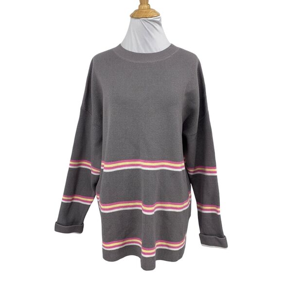 Lillusory Sweater Womens S Small Gray Knitted Striped Drop Shoulder Oversized - Picture 1 of 10